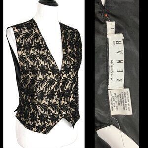 Kenar Black Lined Snap Front Beaded Vest Whimsigoth Festival Size L